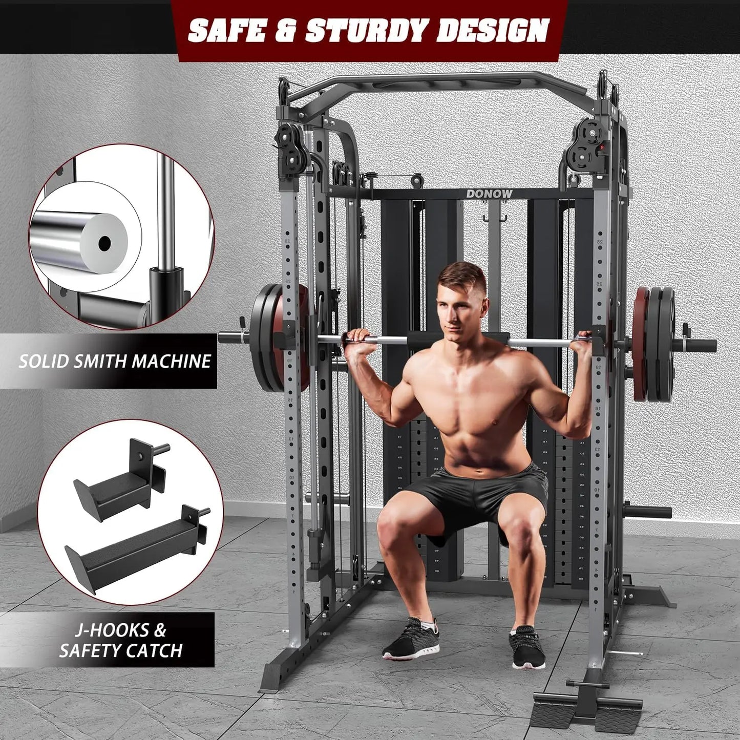 Multifunction DONOW Smith Machine With 160kg Weight Stacks