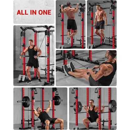 Multi-Function Power Rack, 2000 lbs Power Cage with Adjustable Cable Crossover System and More Training Attachment