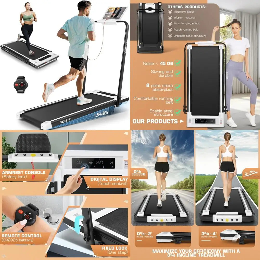 Compact Electric Treadmill with Incline, Under Desk Folding, 300 lb Max Capacity for Home, Gym, and Office Use