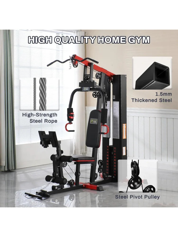 Home Gym, Multifunctional Workout Equipment with Leg Press, Exercise Equipment for Home with Pulley System