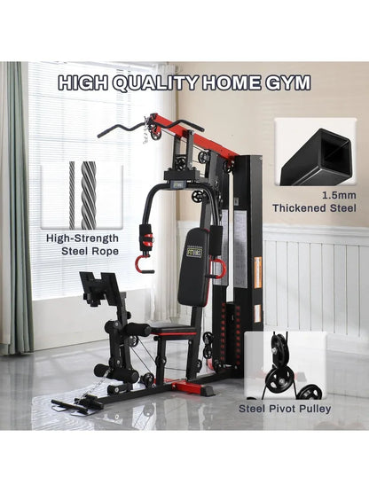 Home Gym, Multifunctional Workout Equipment with Leg Press, Exercise Equipment for Home with Pulley System