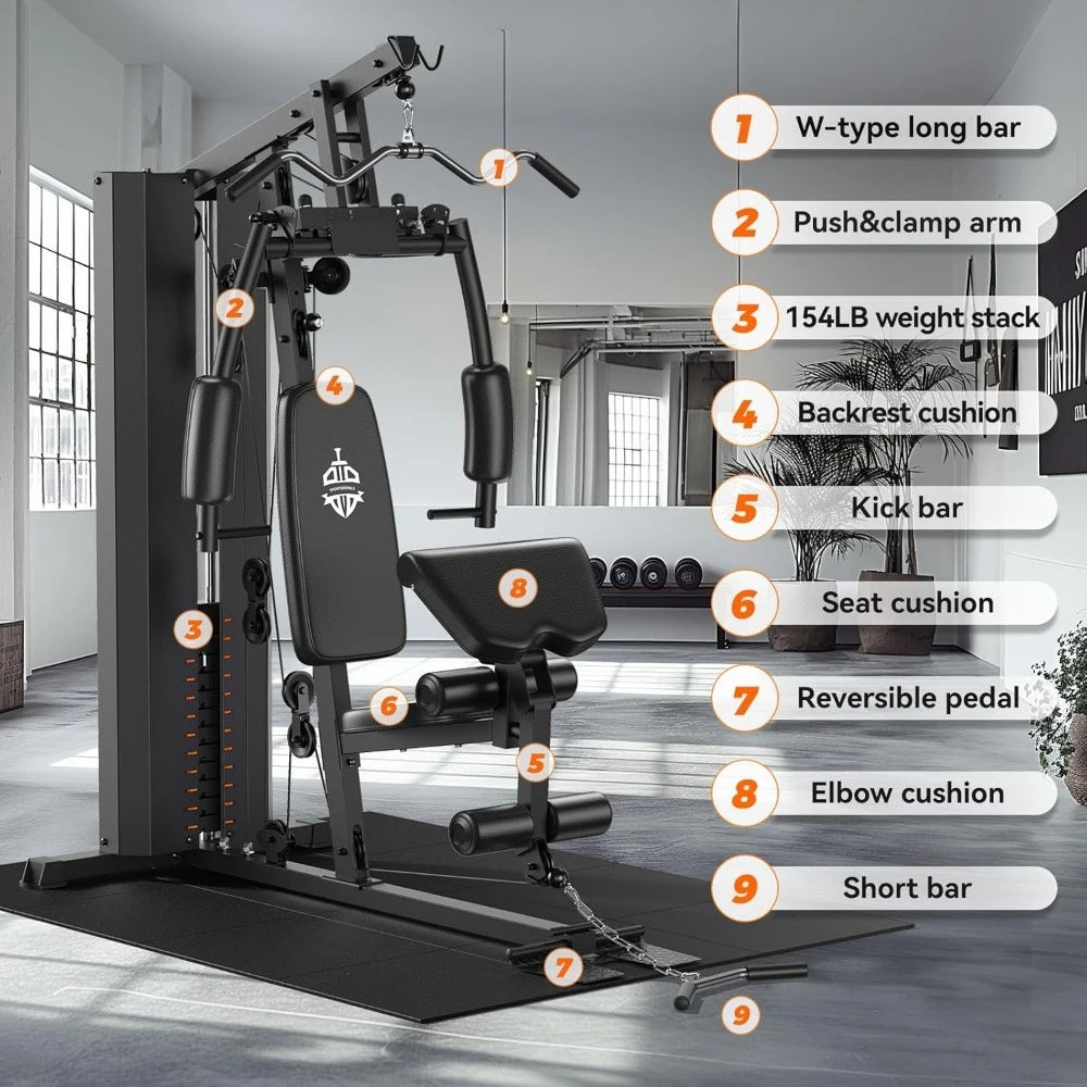 Hot Sale -Home Gym,Multifunctional Home Gym Equipment,Workout Station with 154LBS Weight Stack,Exercise Equipment for Full Body