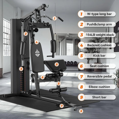 Hot Sale -Home Gym,Multifunctional Home Gym Equipment,Workout Station with 154LBS Weight Stack,Exercise Equipment for Full Body