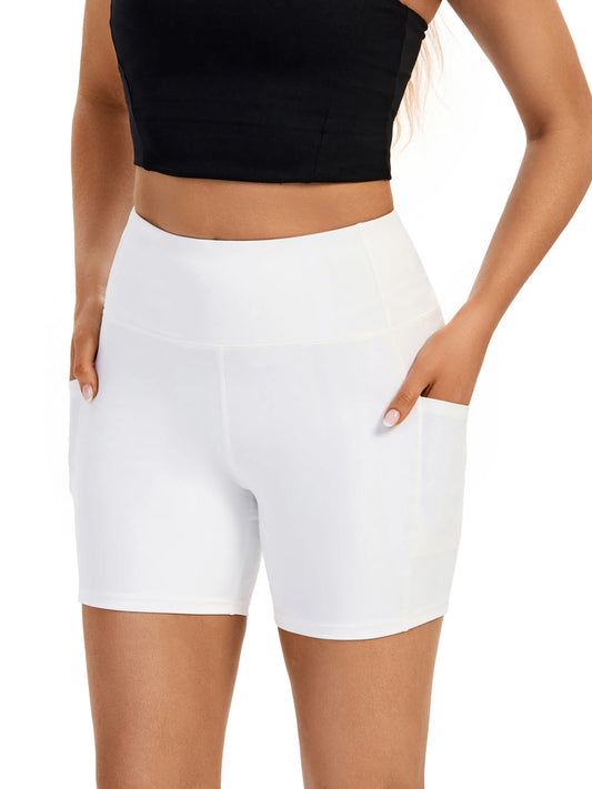 Women's S High Waist Shorts with Pocket Gym Yoga Exercise Running Spandex Riding Tights Sweat-Absorbent Breathable Summer Fashion