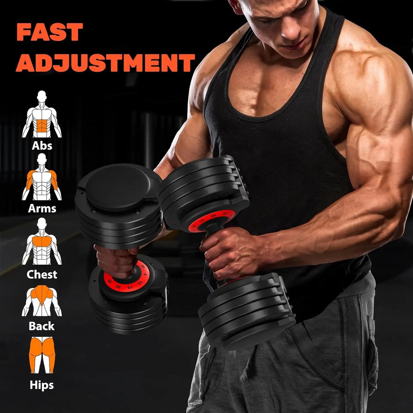 Adjustable Dumbbell Set, 25/55LB Adjust Dumbbells, Pair Dumbbells Weights, 5 in 1 Free Weight Dumbbell with Anti-Slip Handle