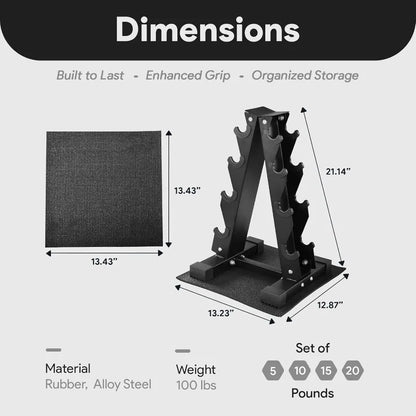 BalanceFrom 100LB or 150LB Rubber Coated Hex Dumbbell Weight Set and Storage Rack, 5-20 lbs Pairs, or 5-25 lbs Pairs