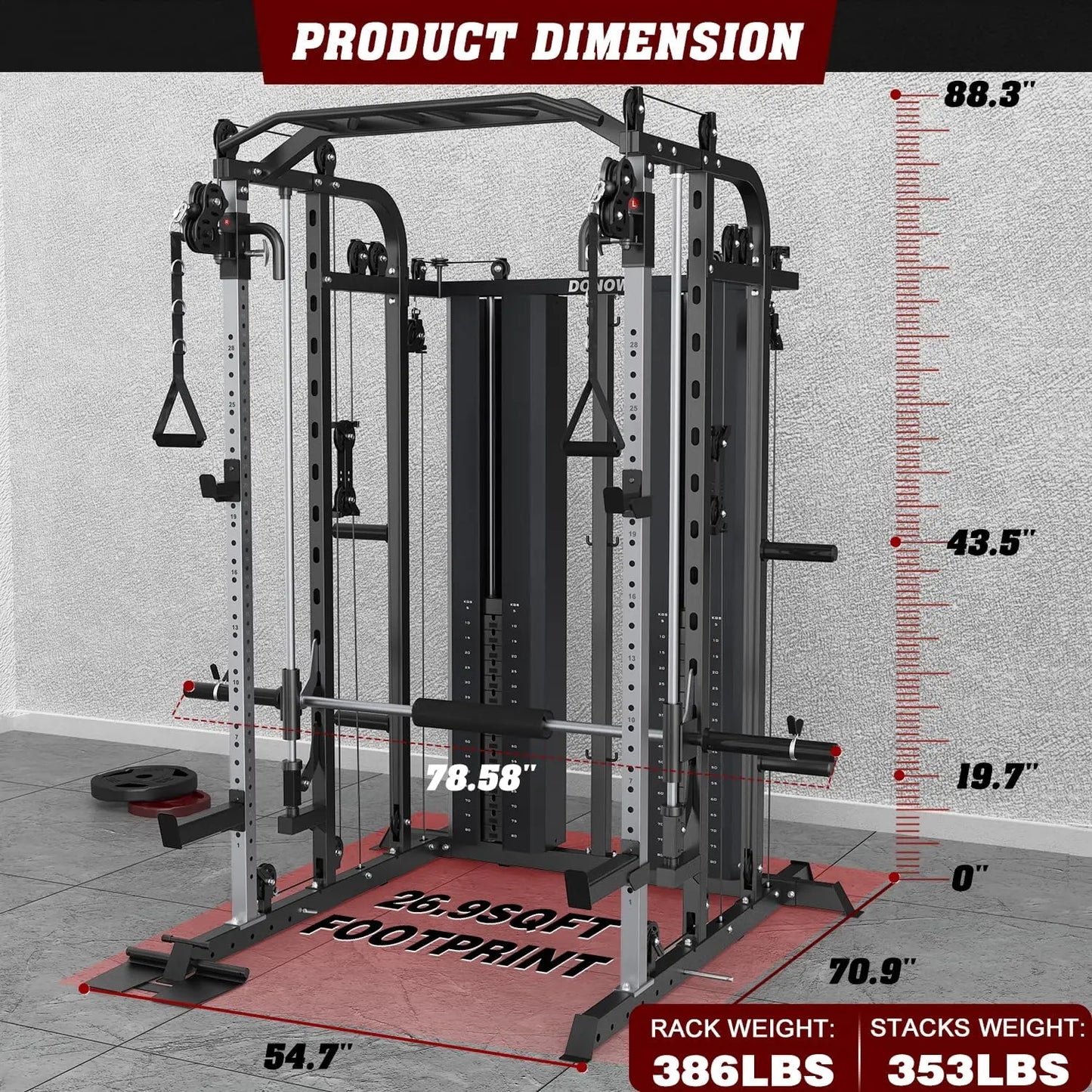 Multifunction DONOW Smith Machine With 160kg Weight Stacks