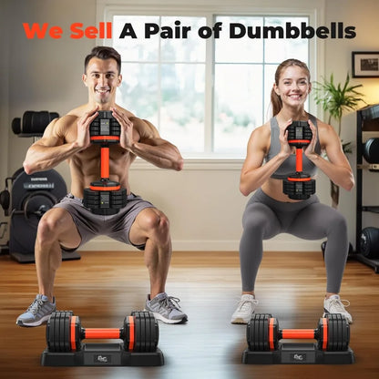 Adjustable Dumbbells Set 2, Adjustable Dumbbells Pair 50LBS Exercise Fitness Fast Adjust Hex Weight, Adjustable Dumbbell