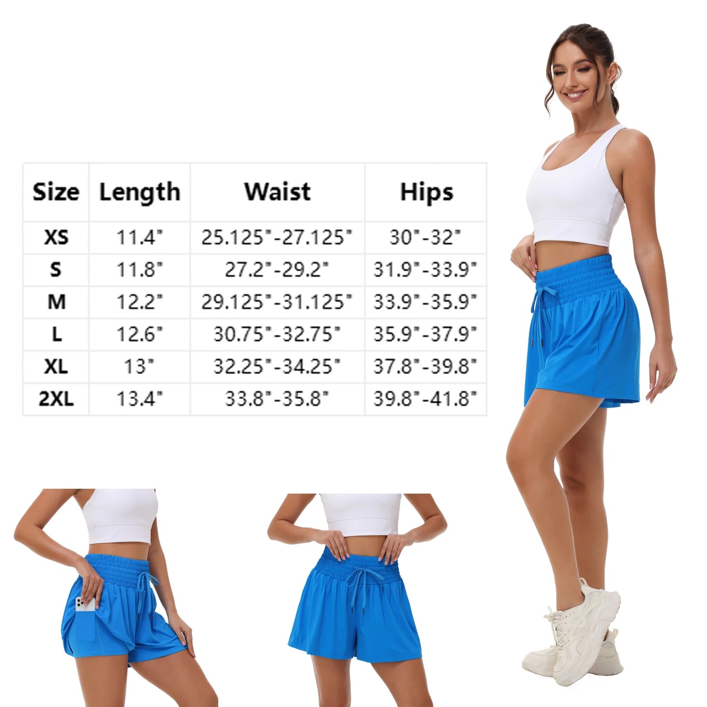 Women's 2-in-1 High Waist Running Shorts with Elastic Waist Drawstring, Comfortable Sports Pocket Shorts, Lightweight Golf Tenni