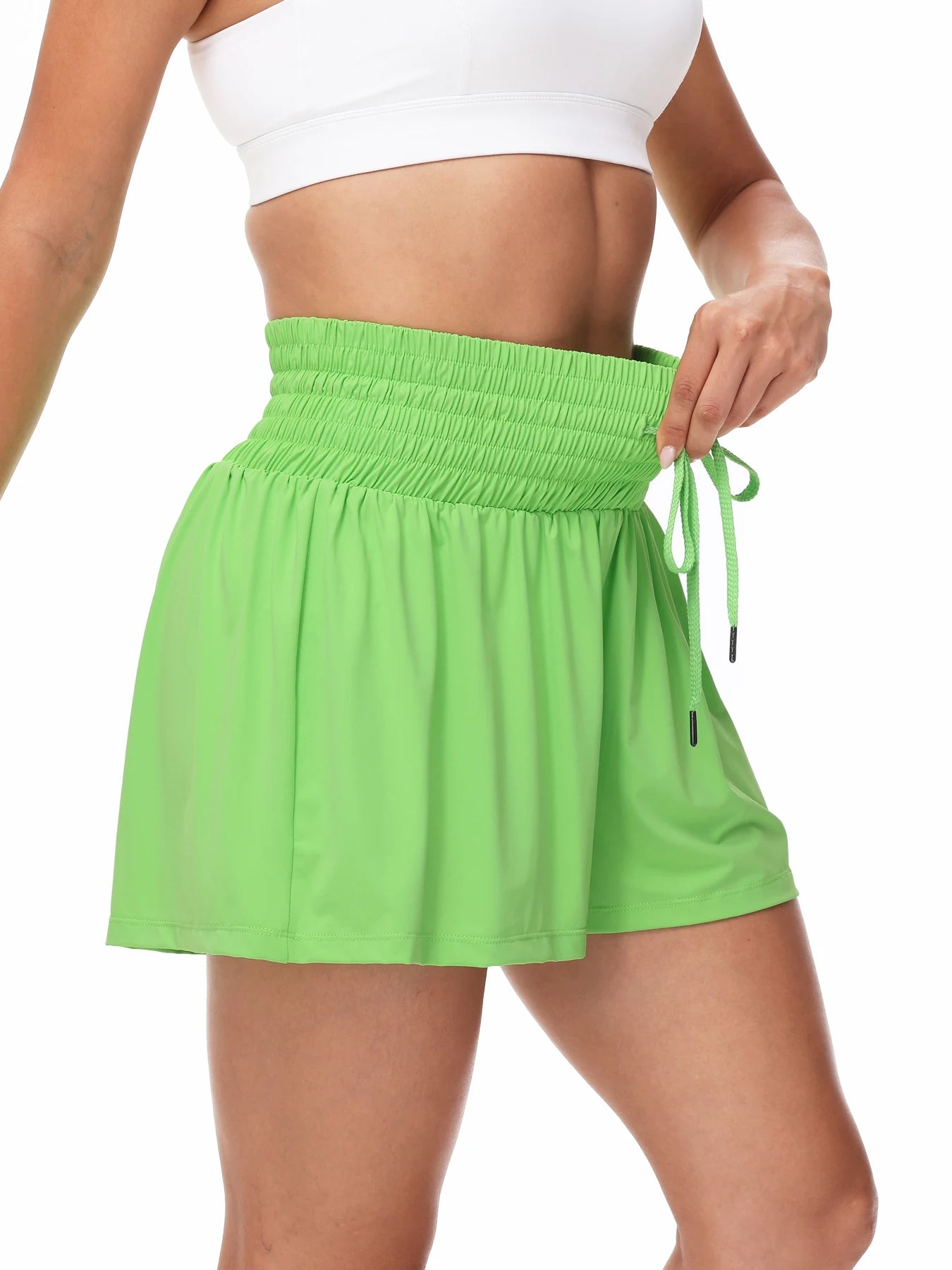 Women's 2-in-1 High Waist Running Shorts with Elastic Waist Drawstring, Comfortable Sports Pocket Shorts, Lightweight Golf Tenni