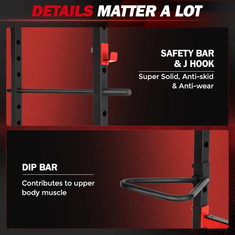 OPPSDECOR Power Cage, Multi-Function Power Rack with J-Hooks, Dip Handles, 360°Landmine and More Training Attachment
