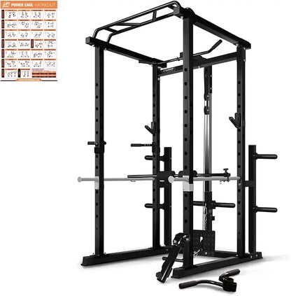 RitFit Power Cage with Optional LAT PullDown/Cable Crossover/Smith Machine System, 1000LB Squat Rack for Home & Garage Gym