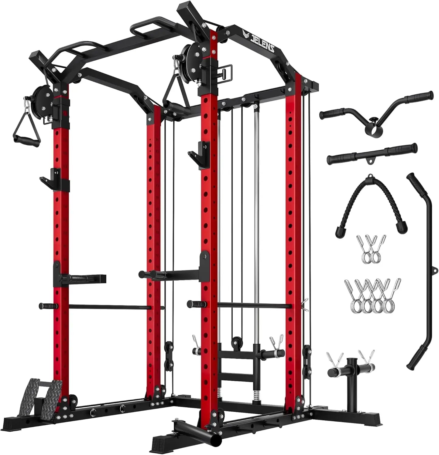 Multi-Function Power Rack, 2000 lbs Power Cage with Adjustable Cable Crossover System and More Training Attachment