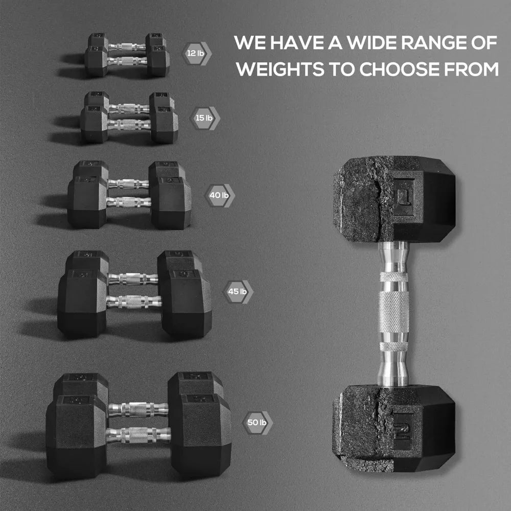 50lbs Hex Dumbbell Set of 2, Rubber Weights Exercise Fitness Dumbbell with Non-Slip Handles, Anti-roll for Men Home