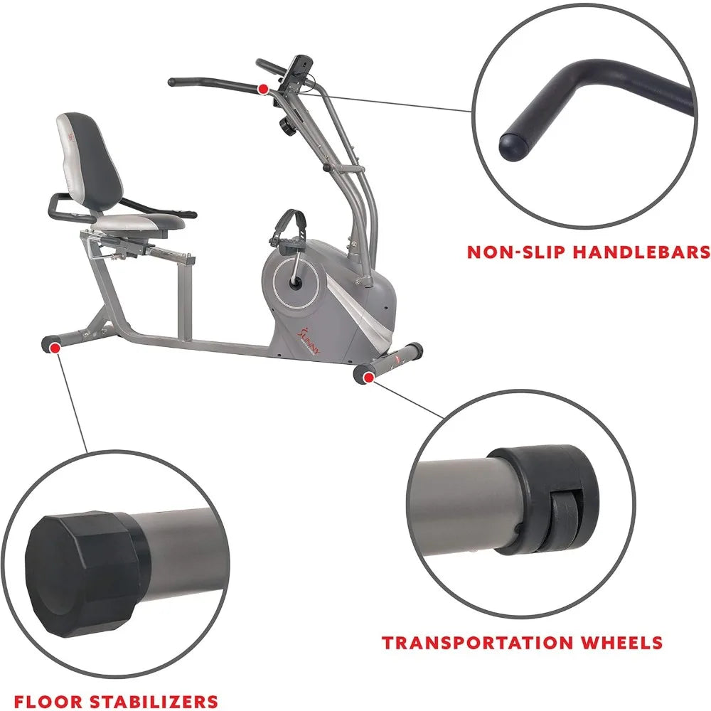 Magnetic Recumbent Bike w/Adjustable Wide Cushion Seat