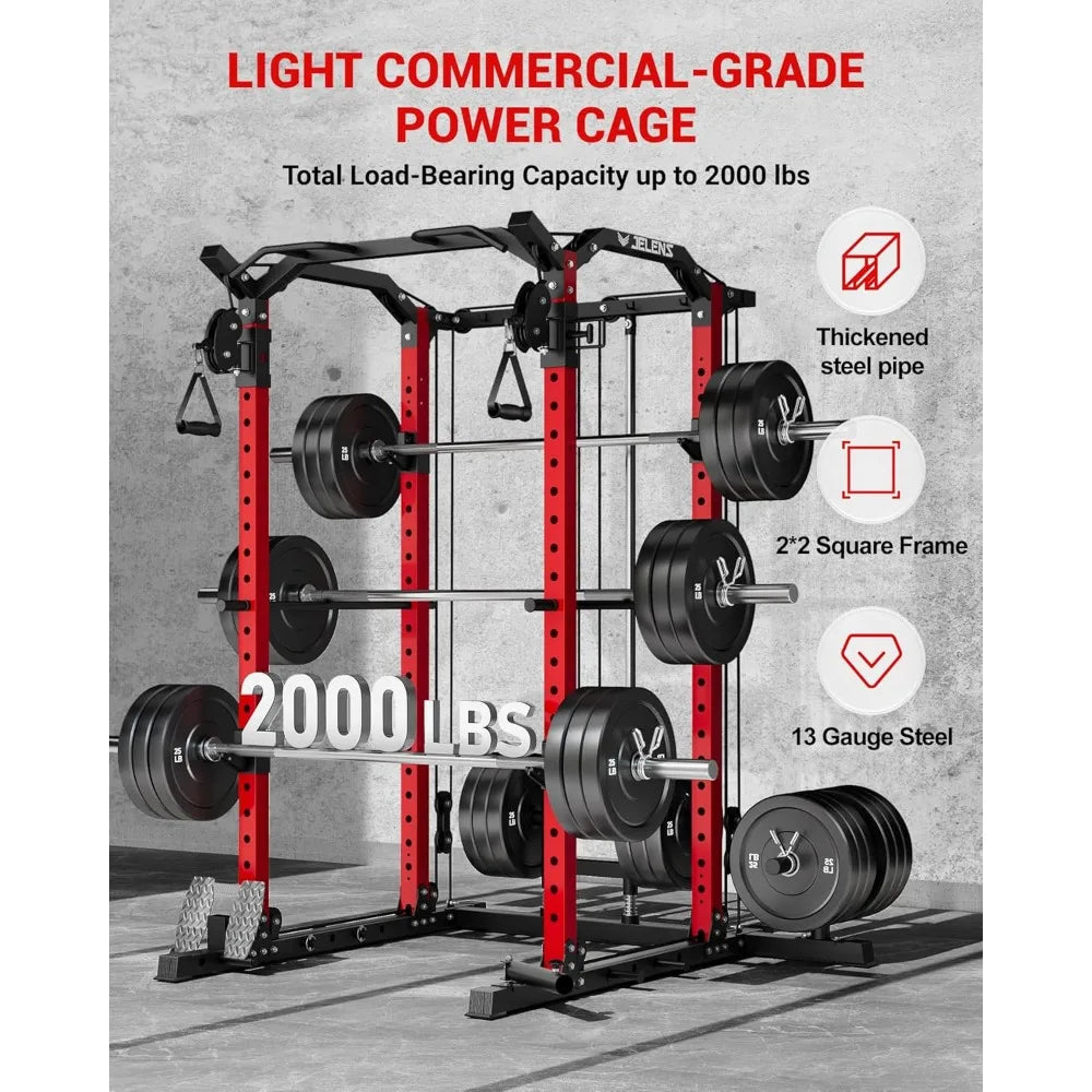 Multi-Function Power Rack, 2000 lbs Power Cage with Adjustable Cable Crossover System and More Training Attachment