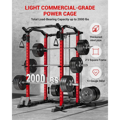 Multi-Function Power Rack, 2000 lbs Power Cage with Adjustable Cable Crossover System and More Training Attachment