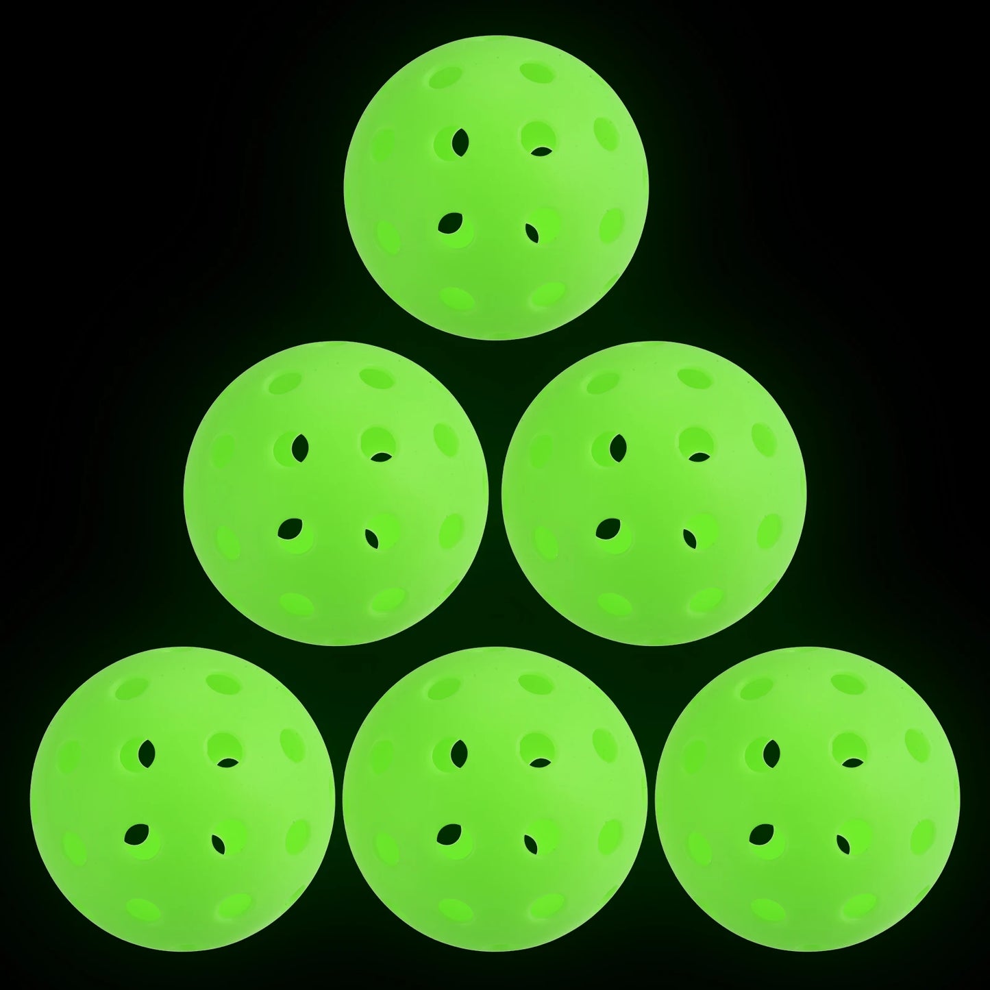 Outdoor Pickleball Balls, 40 Holes Pickleball 6 Pack Glow at Night Pickleball for Amateurs Indoor and Outdoor Sport, Luminous Gr