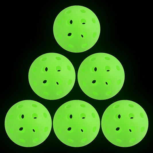 Outdoor Pickleball Balls, 40 Holes Pickleball 6 Pack Glow at Night Pickleball for Amateurs Indoor and Outdoor Sport, Luminous Gr