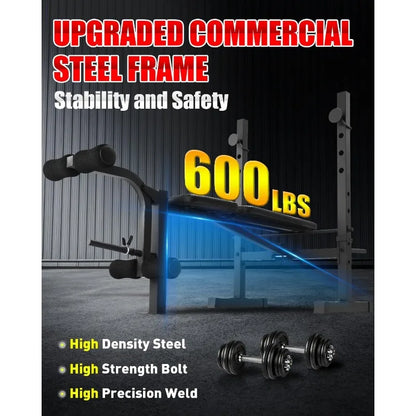 OPPSDECOR Standard Weight Bench Set with Squat Rack, Adjustable Bench Press Set with Leg Extension and Leg Curl