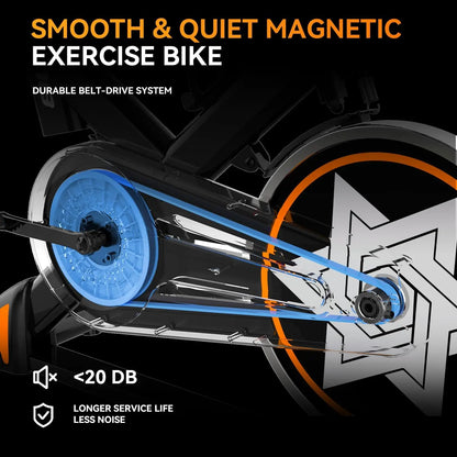 Upgraded Plus Magnetic Stationary Bike for Home Gym, Indoor Cycling Bike w/Comfortable Seat Cushion & Tablet Mount, Silent Belt