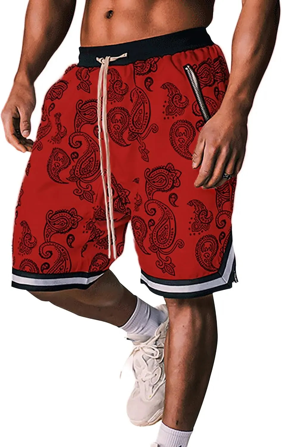 Men's Paisley Shorts Athletic Workout Bandana Drawstring