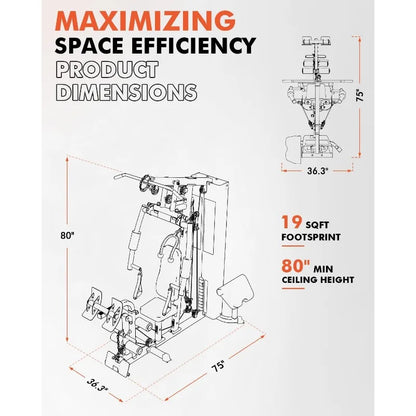 Mikolo Home Gym, Workout Station with 150LBS Weight Stack, Multifunctional Home Gym Equipment,