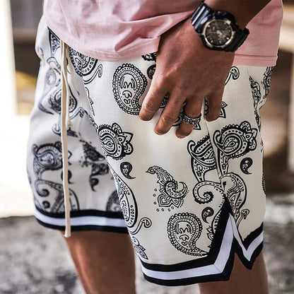 Men's Paisley Shorts Athletic Workout Bandana Drawstring