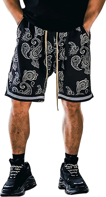 Men's Paisley Shorts Athletic Workout Bandana Drawstring