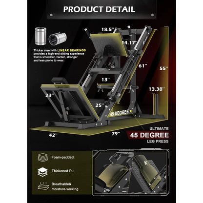 Leg Press Hack Squat Machine, Professional Adjustable Leg Press Machine with Linear Bearing for Home Gym,