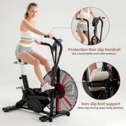 leikefitness Fan Exercise Bike Upright AirBike Indoor Cycling Stationary Bicycle with Unlimited Air Resistance System,Heart Rate