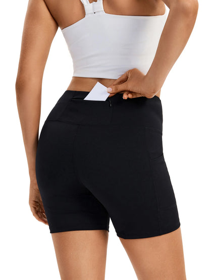 Women's S High Waist Shorts with Pocket Gym Yoga Exercise Running Spandex Riding Tights Sweat-Absorbent Breathable Summer Fashion