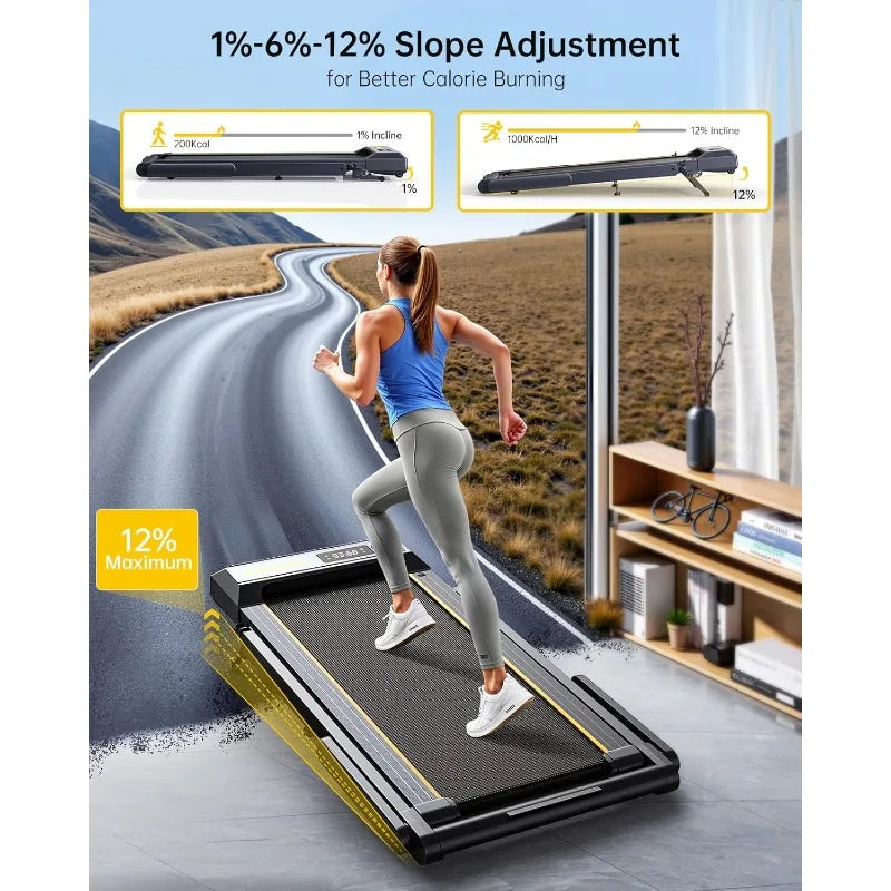 Walking Pad Treadmill with 12% Incline, 4 in 1 Folding Treadmill  with Handle Bar, 2.5HP Under Desk Treadmills Portable