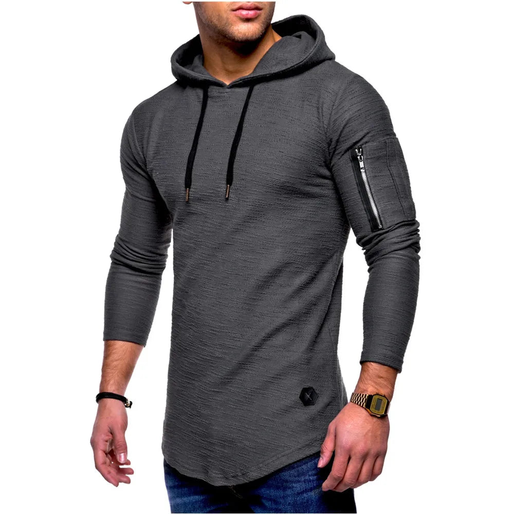 2022 Gym Men T Shirt Casual Long Sleeve Slim Tops Tees Elastic T-shirt Sports Fitness Thin Comfort Breathable Quick Dry Hooded