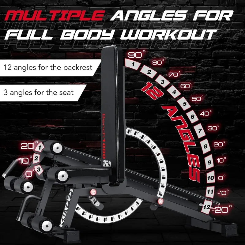 Keppi 1200LB Weight Bench, Heavy Duty Bench1000 PRO Adjustable Workout Bench Press Set for Home Gym Strength Training