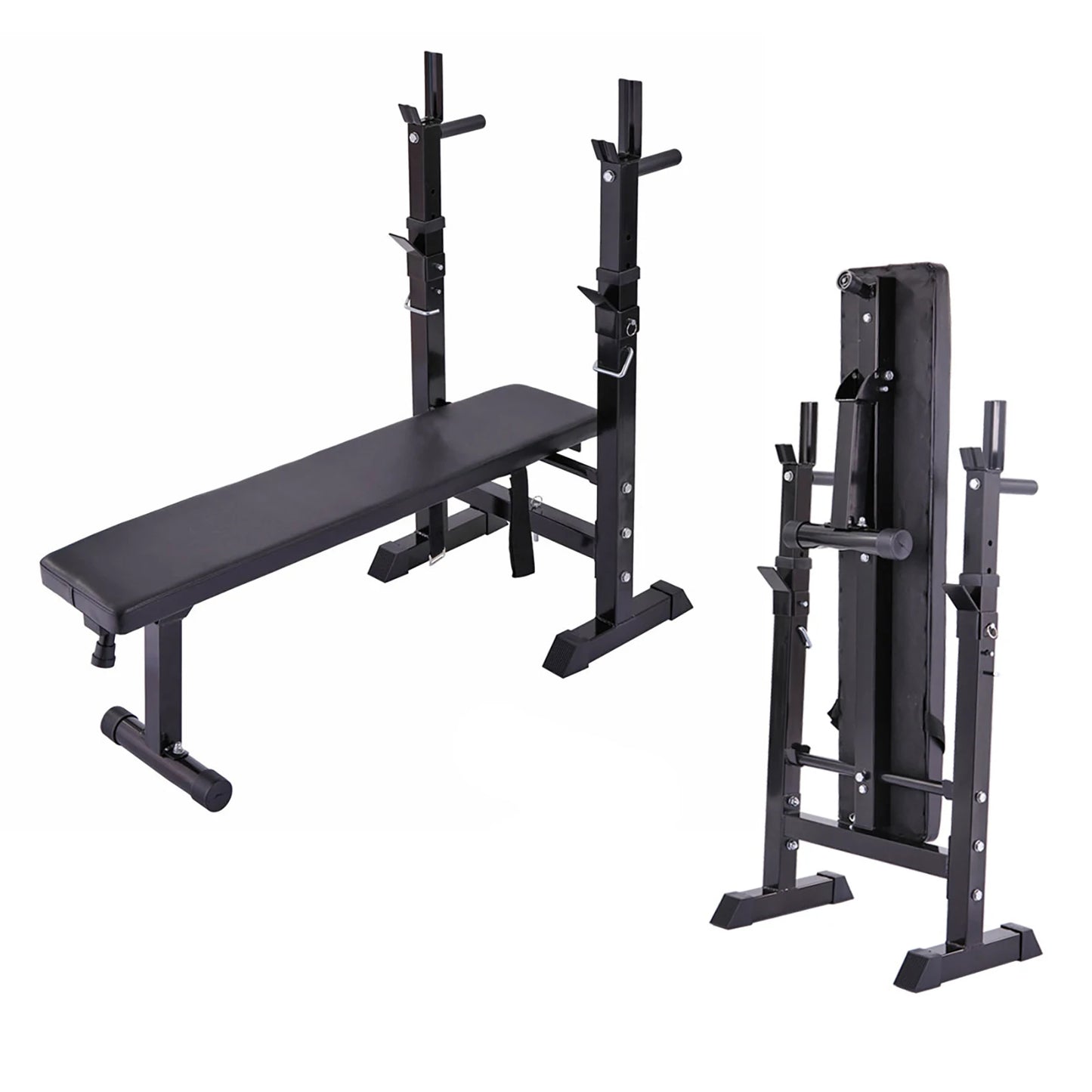 Adjustable Folding Multifunctional Workout Station Adjustable Workout Bench with Squat Rack - balck red