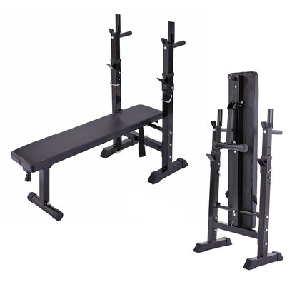 Adjustable Folding Multifunctional Workout Station Adjustable Workout Bench with Squat Rack - balck red