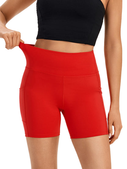 Women's S High Waist Shorts with Pocket Gym Yoga Exercise Running Spandex Riding Tights Sweat-Absorbent Breathable Summer Fashion