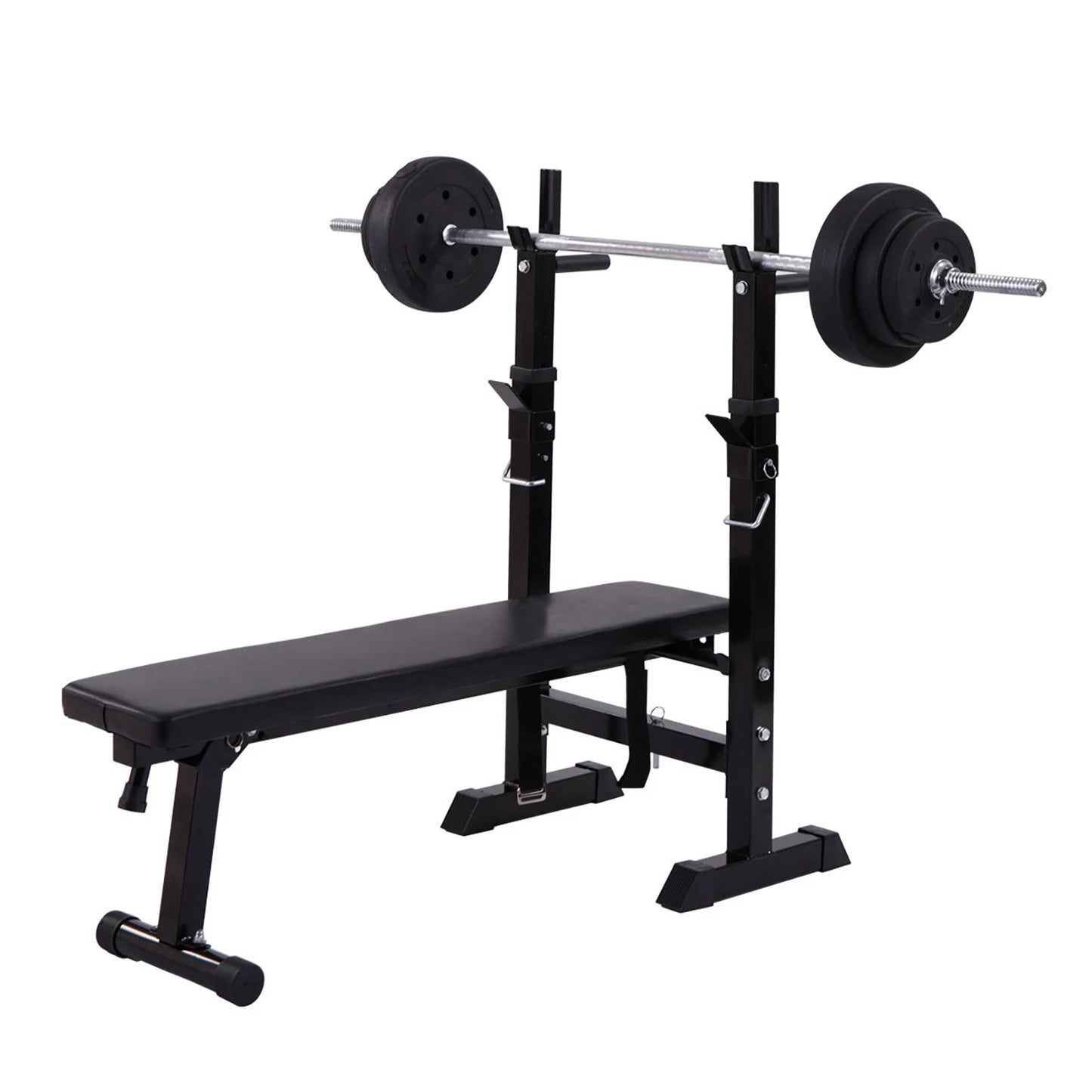 Adjustable Folding Multifunctional Workout Station Adjustable Workout Bench with Squat Rack - balck red