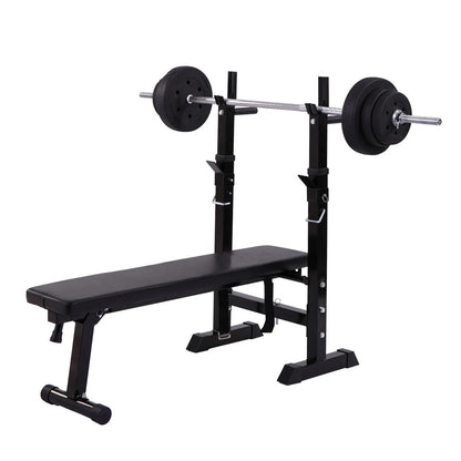 Adjustable Folding Multifunctional Workout Station Adjustable Workout Bench with Squat Rack - balck red