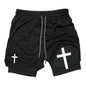 Cross Graphic 2 in 1 Workout Running Shorts for Men Christian Gym Performance Shorts with Phone Pocket Towel Loop Active Wear