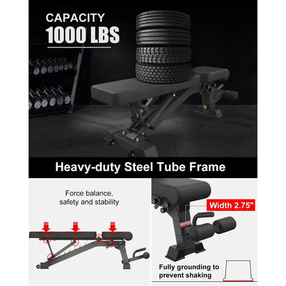 1000 LB Weight Bench Heavy Capacity | 9-4-4 Almost 90° Adjustable Incline Decline Exercise Bench Press for Home Gym More