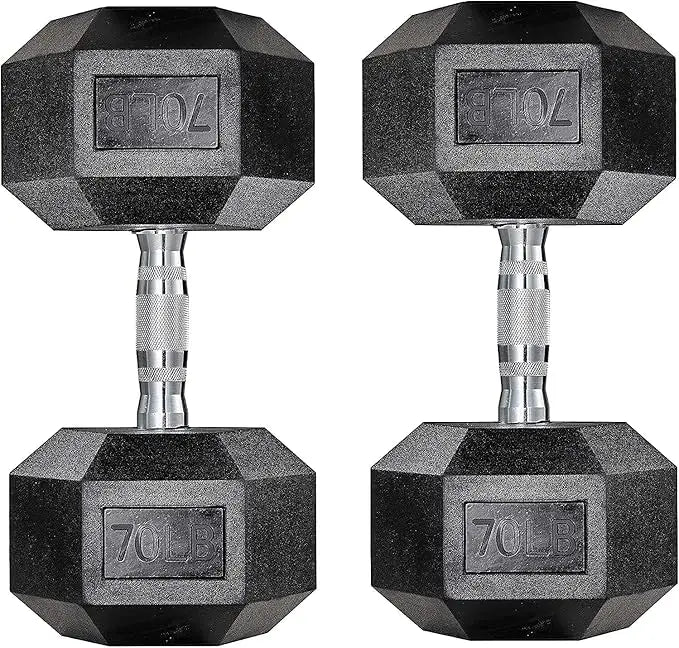 Dumbbells Rubber Coated Cast Iron Hex Black Dumbbell 30-85lb Free Weights Dumbbell Set of 2