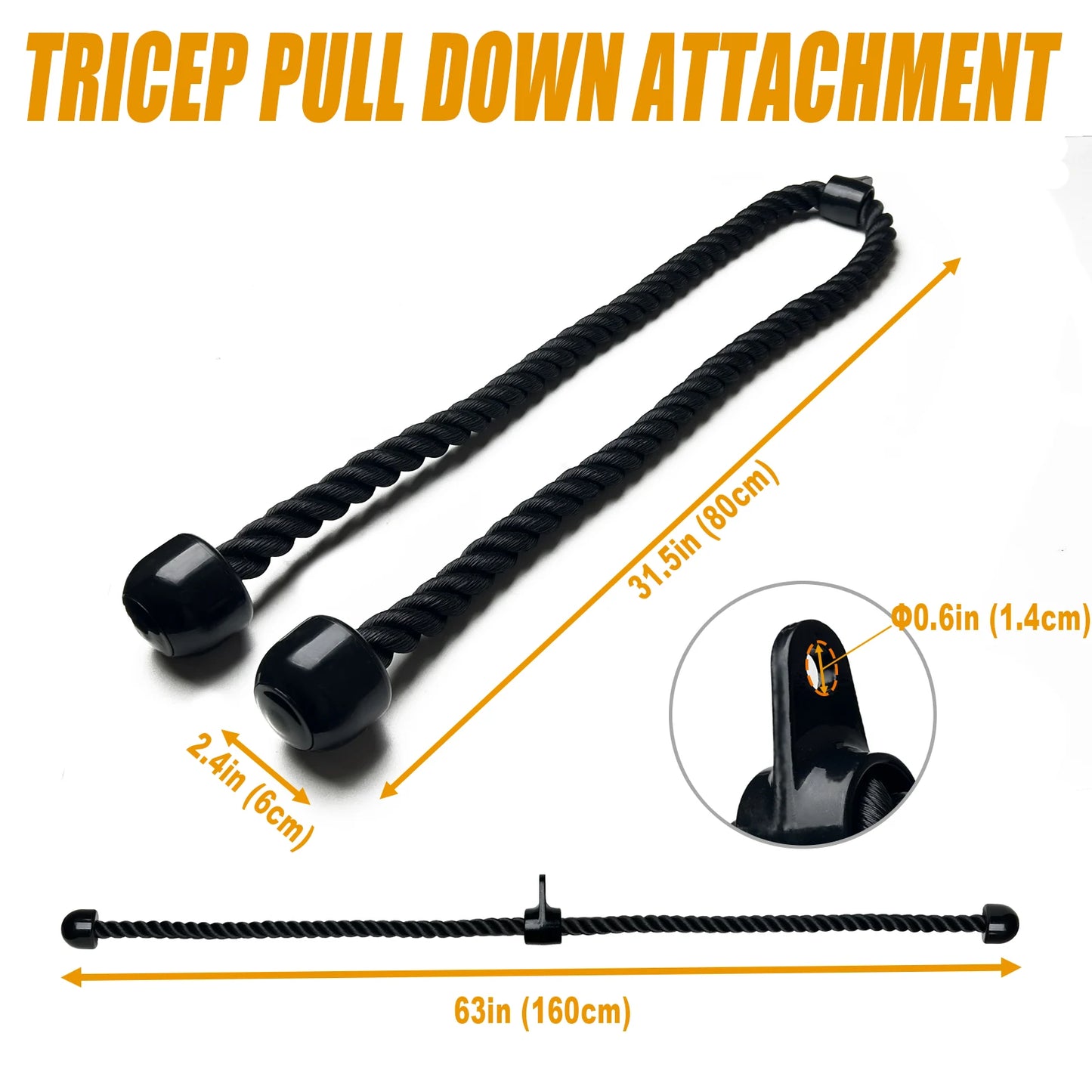 1pc Long Triceps Rope, Pull Down Machine Attachment