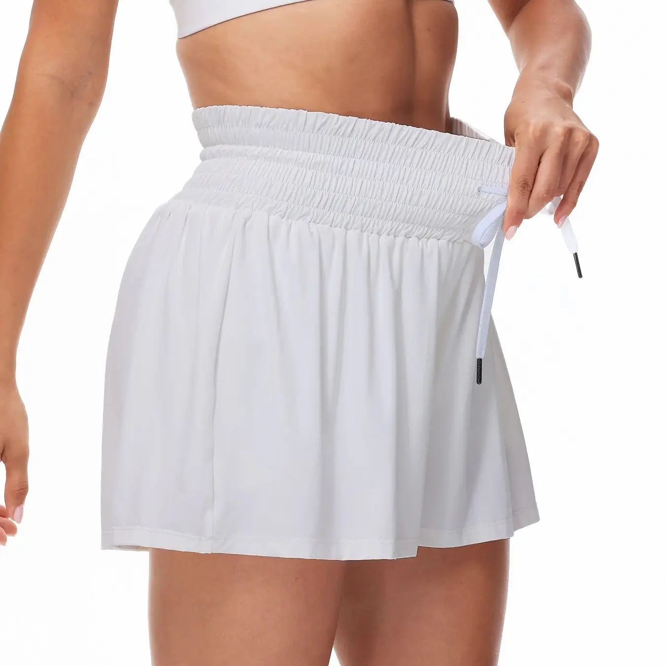 Women's 2-in-1 High Waist Running Shorts with Elastic Waist Drawstring, Comfortable Sports Pocket Shorts, Lightweight Golf Tenni
