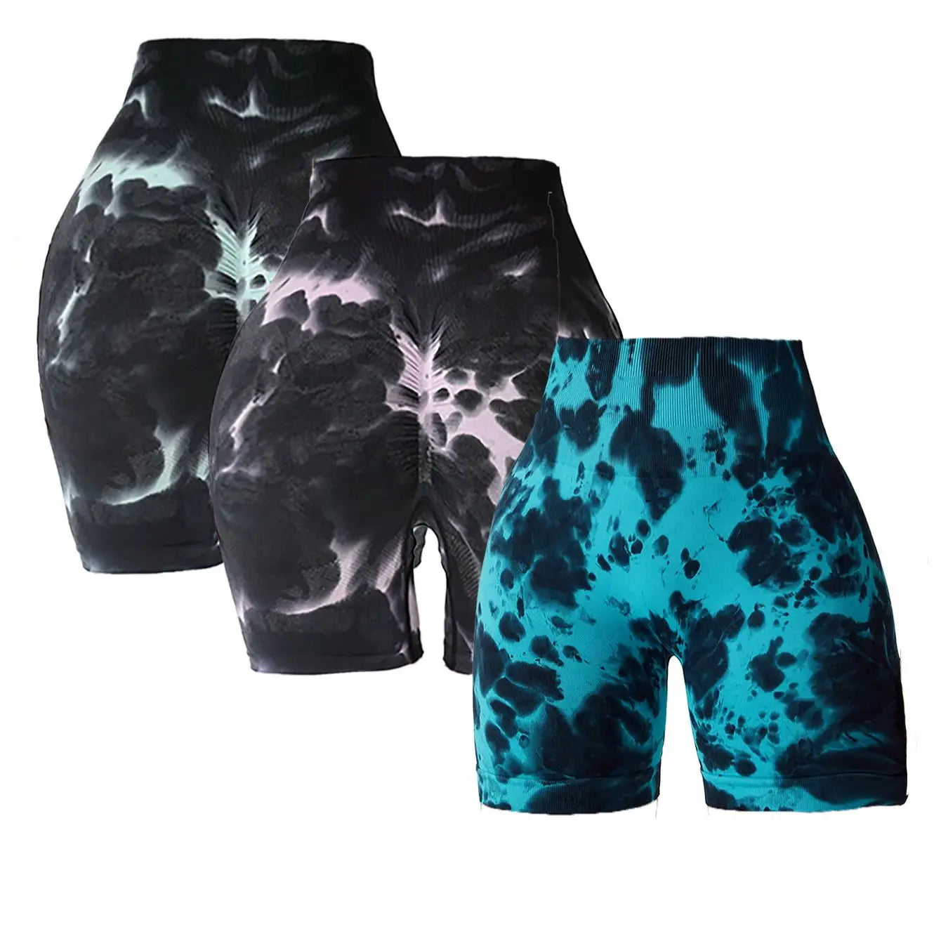 3 Pack Women's Tie-Dye Yoga Gym Shorts