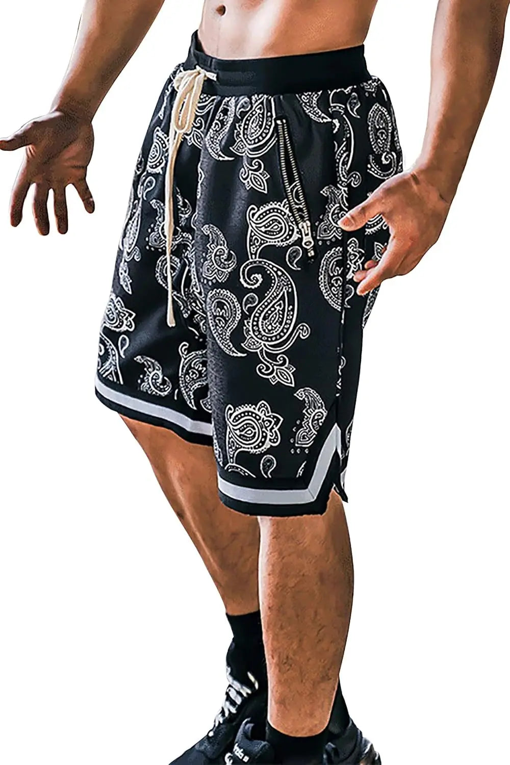 Men's Paisley Shorts Athletic Workout Bandana Drawstring