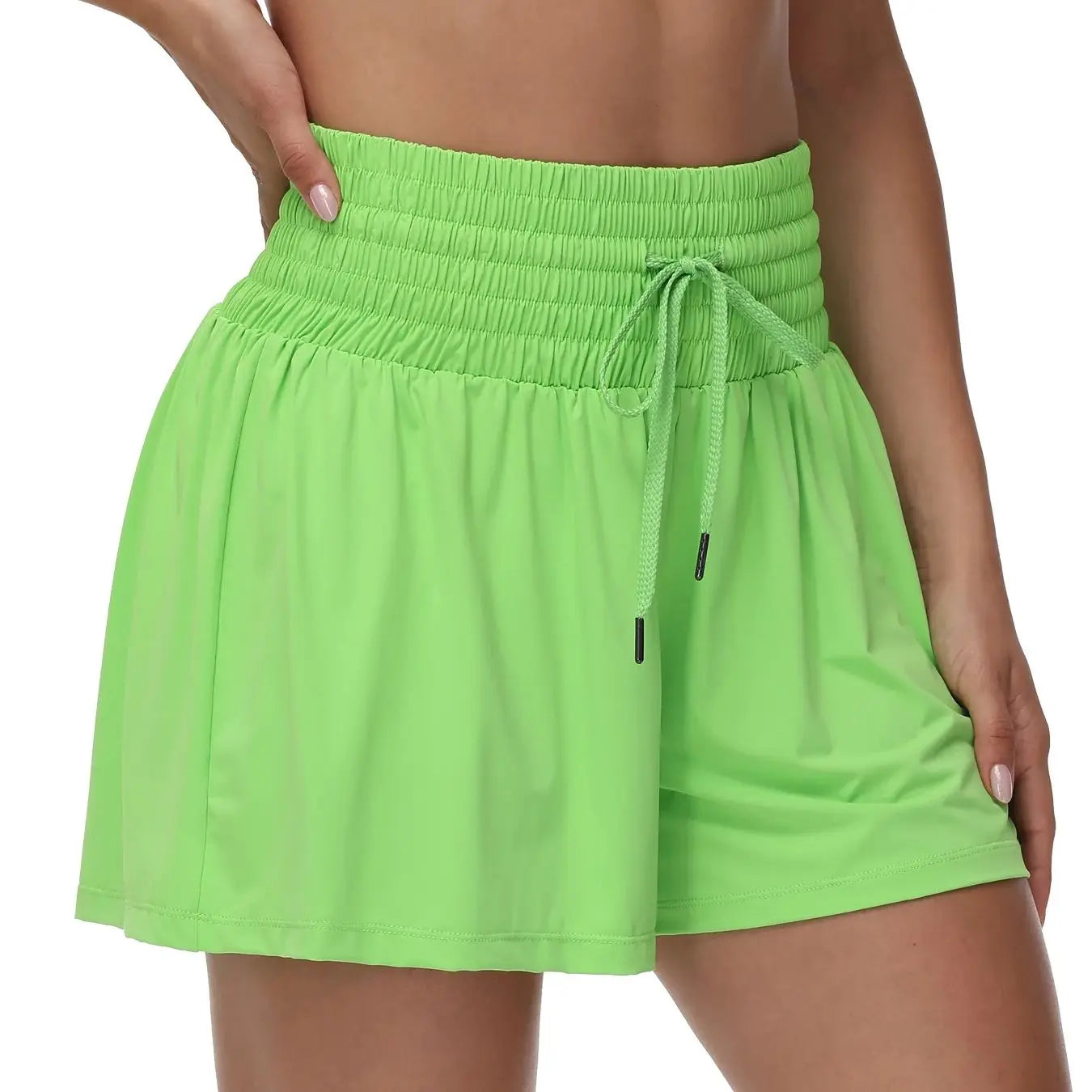 Women's 2-in-1 High Waist Running Shorts with Elastic Waist Drawstring, Comfortable Sports Pocket Shorts, Lightweight Golf Tenni