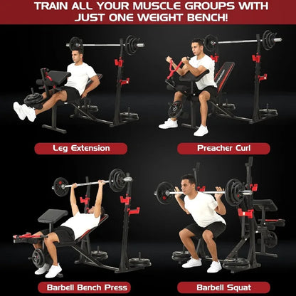 OPPSDECOR 900LBS Weight with Squat Rack Preacher Curl Weight Bench with Leg Extension Bench Press Set Workout Bench
