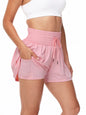 Women's 2-in-1 High Waist Running Shorts with Elastic Waist Drawstring, Comfortable Sports Pocket Shorts, Lightweight Golf Tenni
